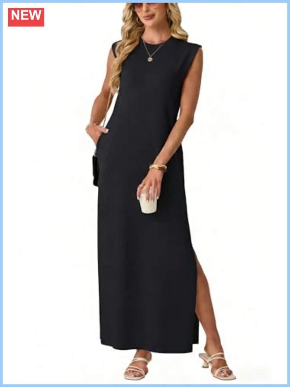 Womens Viscose Knit Sweater Maxi Dress with Pockets Cap Sleeve Shift